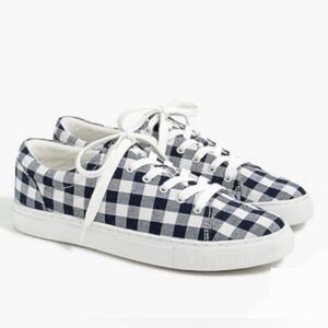 J.CREW Women's Blue and White Gingham Lace-Up "Road Trip" Sneakers Size 9